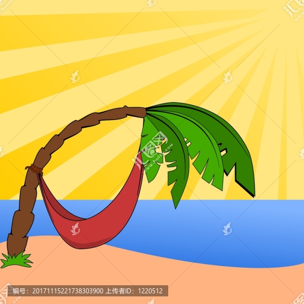 與棕櫚和吊床的熱帶海灘