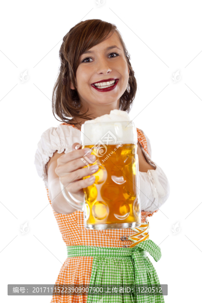 漂亮，年輕，連衣裙的巴法力亞婦女舉行慕尼黑啤酒節(jié)啤酒措施