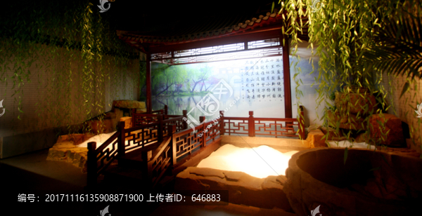 垂柳柳樹,小溪,涼亭