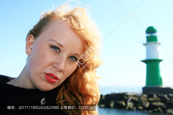 來自德國，梅克倫堡,-,前波莫瑞州，warnemünde的紅發(fā)女子肖像