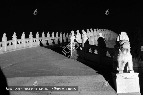 頤和園,十七孔橋,黑白照