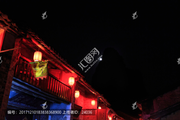 黃姚古鎮(zhèn),紅燈籠,月亮