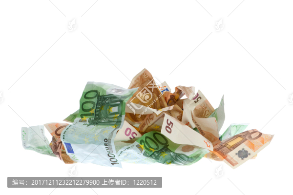 皺巴巴的歐元紙幣