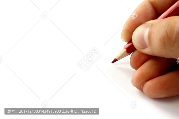 與紅色鉛筆和自由空間的手