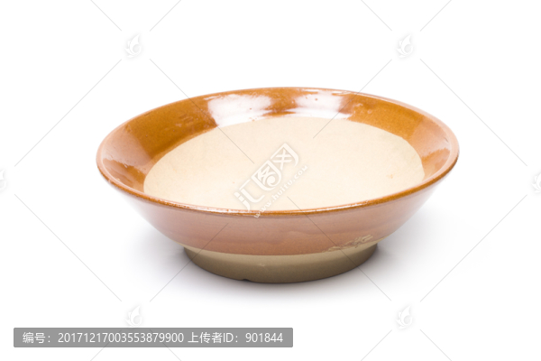 一只黃色土碗白底圖片