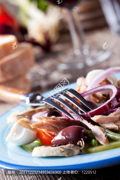 在板材的法國沙拉nicoise