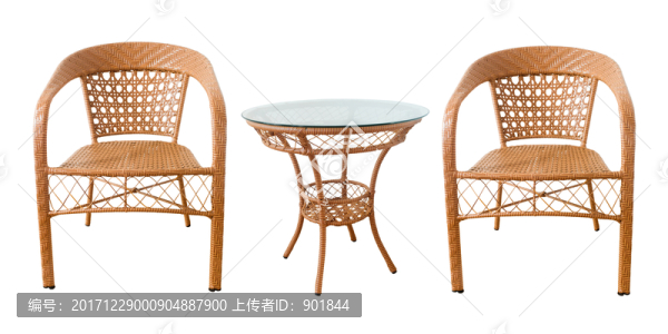 藤椅茶幾家具組合白底圖片