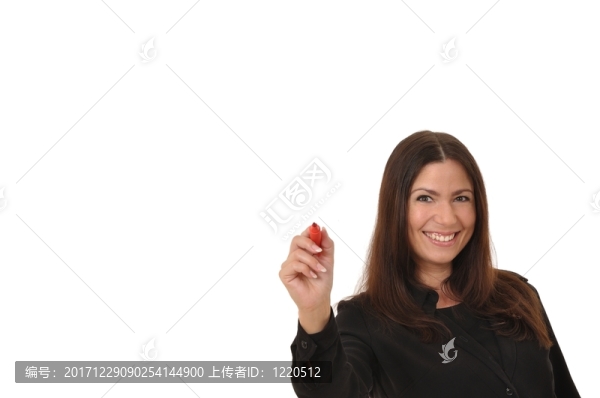 女商人在空中寫一張便條