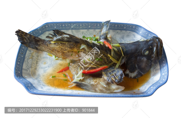 清蒸石斑魚(yú)摳圖白底圖片