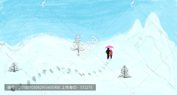 雪中情侶愛(ài)情故事,情人節(jié)插畫