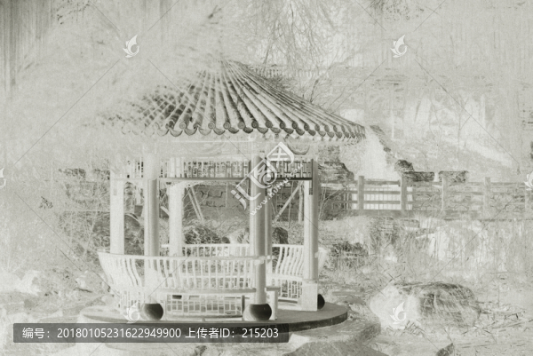 畫風(fēng)古建筑涼亭
