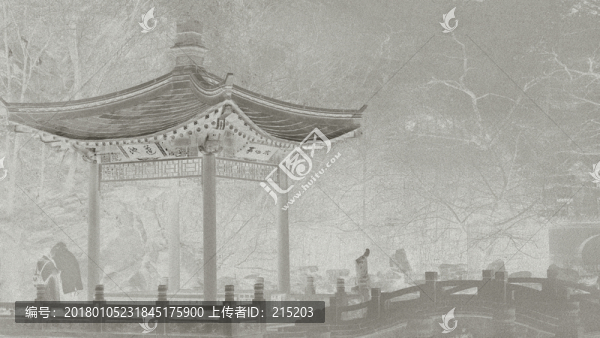 畫風(fēng)古建筑涼亭