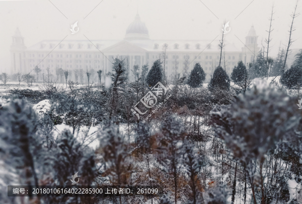 歐式建筑和雪景