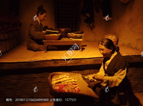 古代人物生活場景,納鞋底,剪紙
