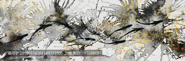 中式抽象魚水墨畫