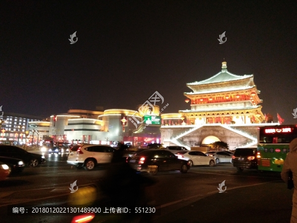 西安,鐘樓,鼓樓,周邊,夜景
