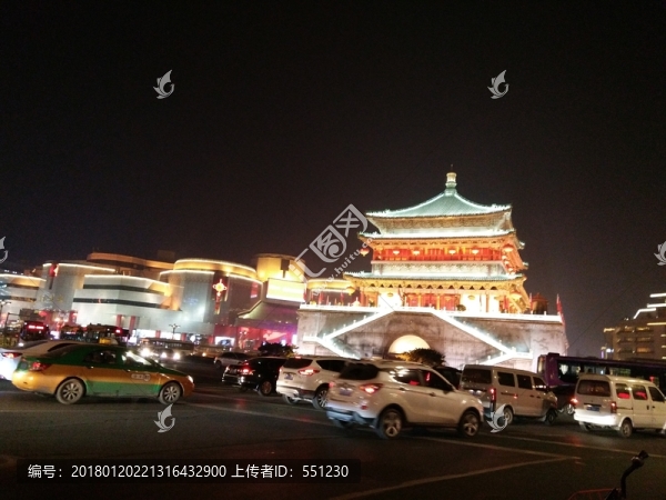 西安,鐘樓,鼓樓,周邊,夜景