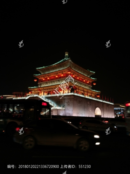 西安,鐘樓,鼓樓,周邊,夜景