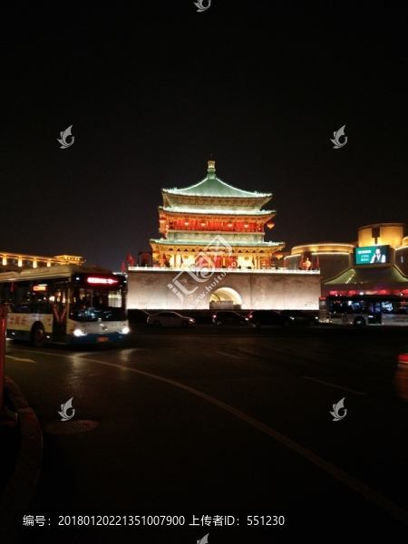 西安,鐘樓,鼓樓,周邊,夜景