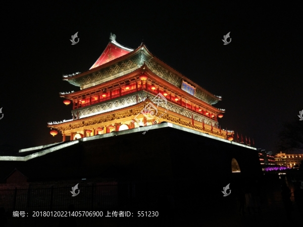 西安,鐘樓,鼓樓,周邊,夜景