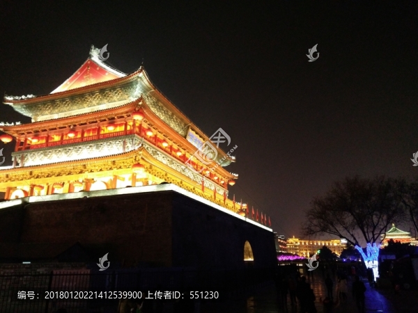 西安,鐘樓,鼓樓,周邊,夜景