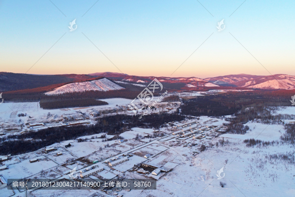 山村暮色雪景,航拍