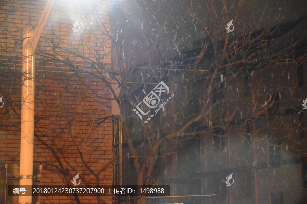 雪夜下的路燈