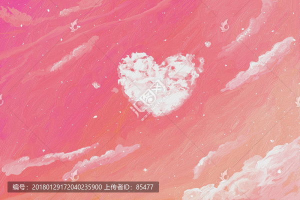 粉色天空,心型云朵