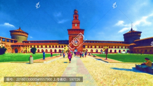 意大利風景水彩畫,不分層