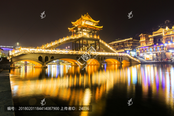 鳳凰古城,雪橋,夜景