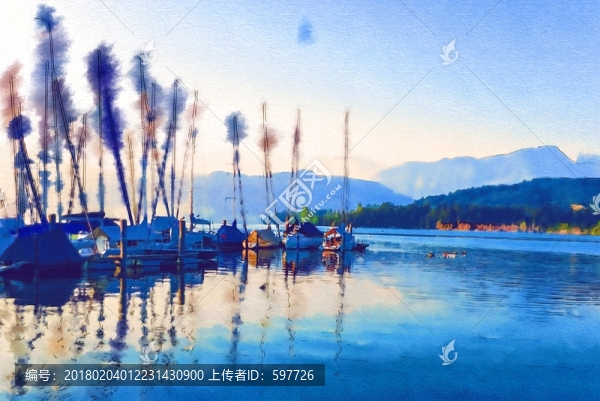 瑞士風(fēng)光水彩畫(huà),無(wú)分層