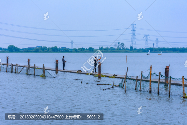 湖畔垂釣