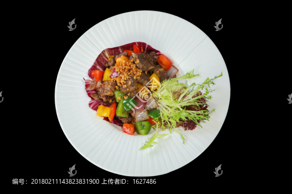 黑椒牛肉粒伴金蒜,（2）