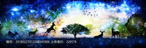 星空下麋鹿裝飾畫