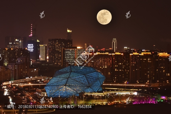月全食沈陽(yáng)夜景藍(lán)色燈光