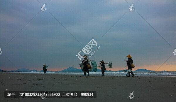 朝霞,海邊晨曦,漁民出海