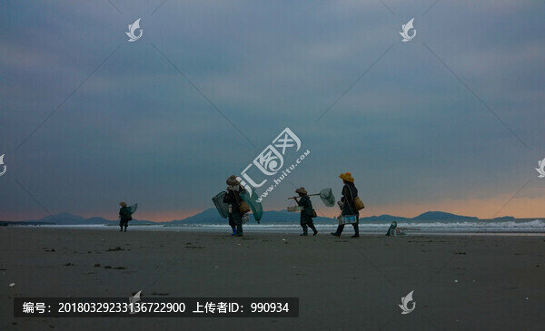 朝霞,海邊晨曦,漁民出海