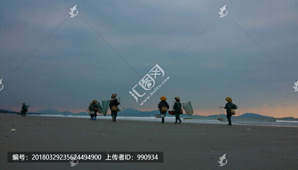 海邊勞作,出海打漁,漁民出海