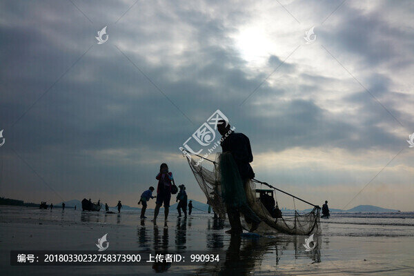 海邊勞作,海邊漁民