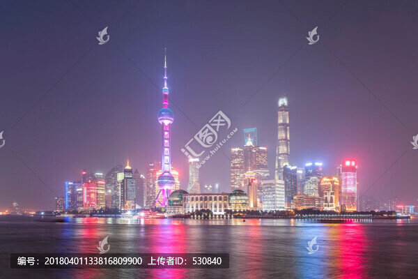 上海外灘陸家嘴夜景全景