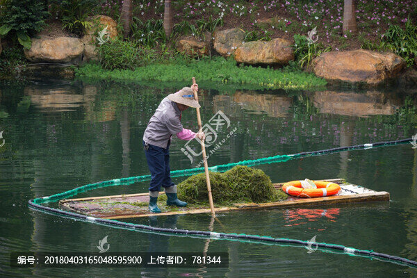 打撈水草工作人員