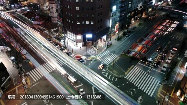 日本東京銀座路口夜景車軌