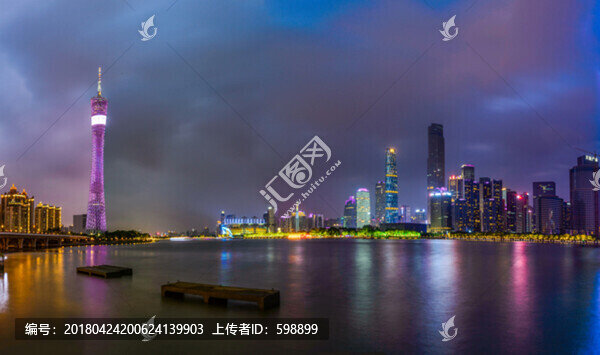 寬幅廣州塔珠江河岸夜景
