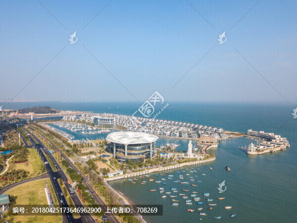 廈門海邊游艇港航拍風(fēng)景