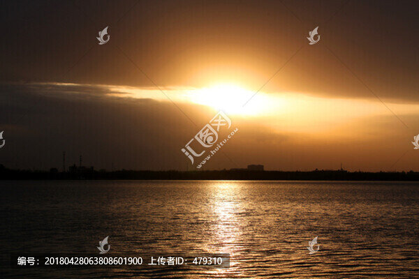 日落,湖水,江水,天空