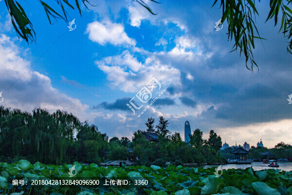 晚霞中的大明湖