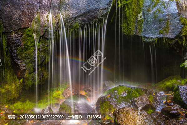 巖石青苔瀑布水流,8445