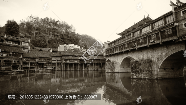 老照片,鳳凰古鎮(zhèn),虹橋,吊腳樓