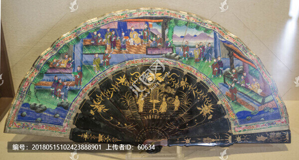 黑漆描金象牙貼面彩繪人物折扇