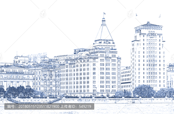 上海外灘老建筑線描